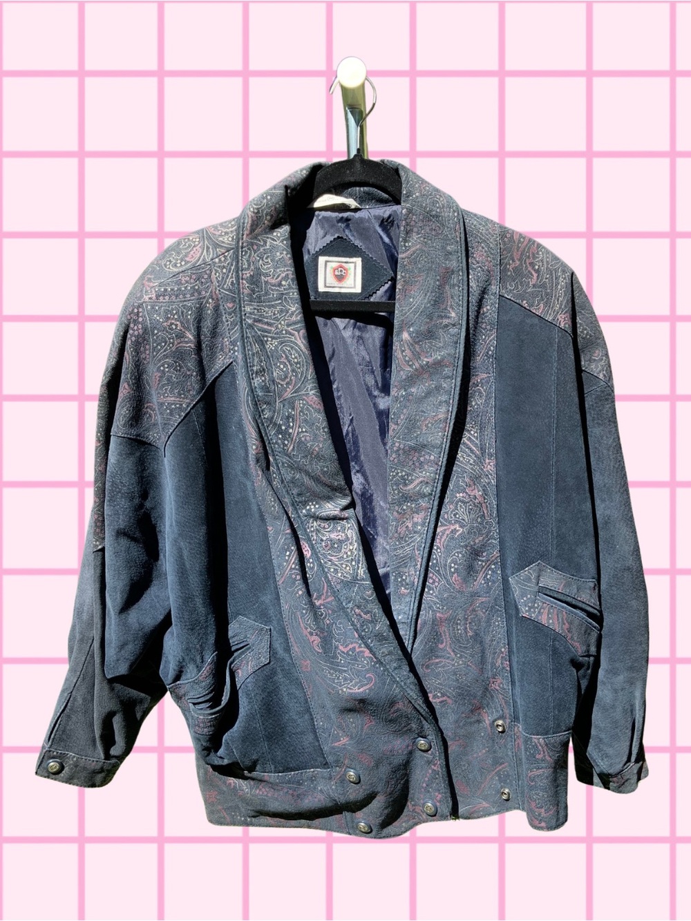 Blue 80s Suede Leather Bomber Jacket, Paris Sport Club - Men’s Size Medium